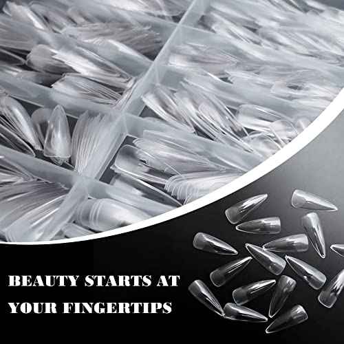 LoveOurHome 600pc Soft Gel Stiletto Nail Tips Pointy Fake Nails Clear Press on Nails Long Full Cover Acrylic Nails Stiletto False Artificial Fignernails 12 Sizes for Acrylic Gel Nail Extension