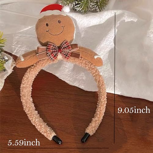 Gingerbread Headbands Christmas Headband for Women Plush Ginger Band for Man Fluffy Reindeer Antler Headband Comfortable Xmas Hair Hoop Christmas Family Party Accessories 1Pcs