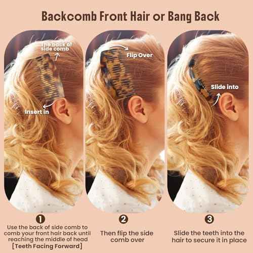 6PCS French Tortoise Hair Combs, 23-Closely-Tooth Hair Side Comb, Curved Comb Clip To Make A French Twist & Backcomb Front Hair