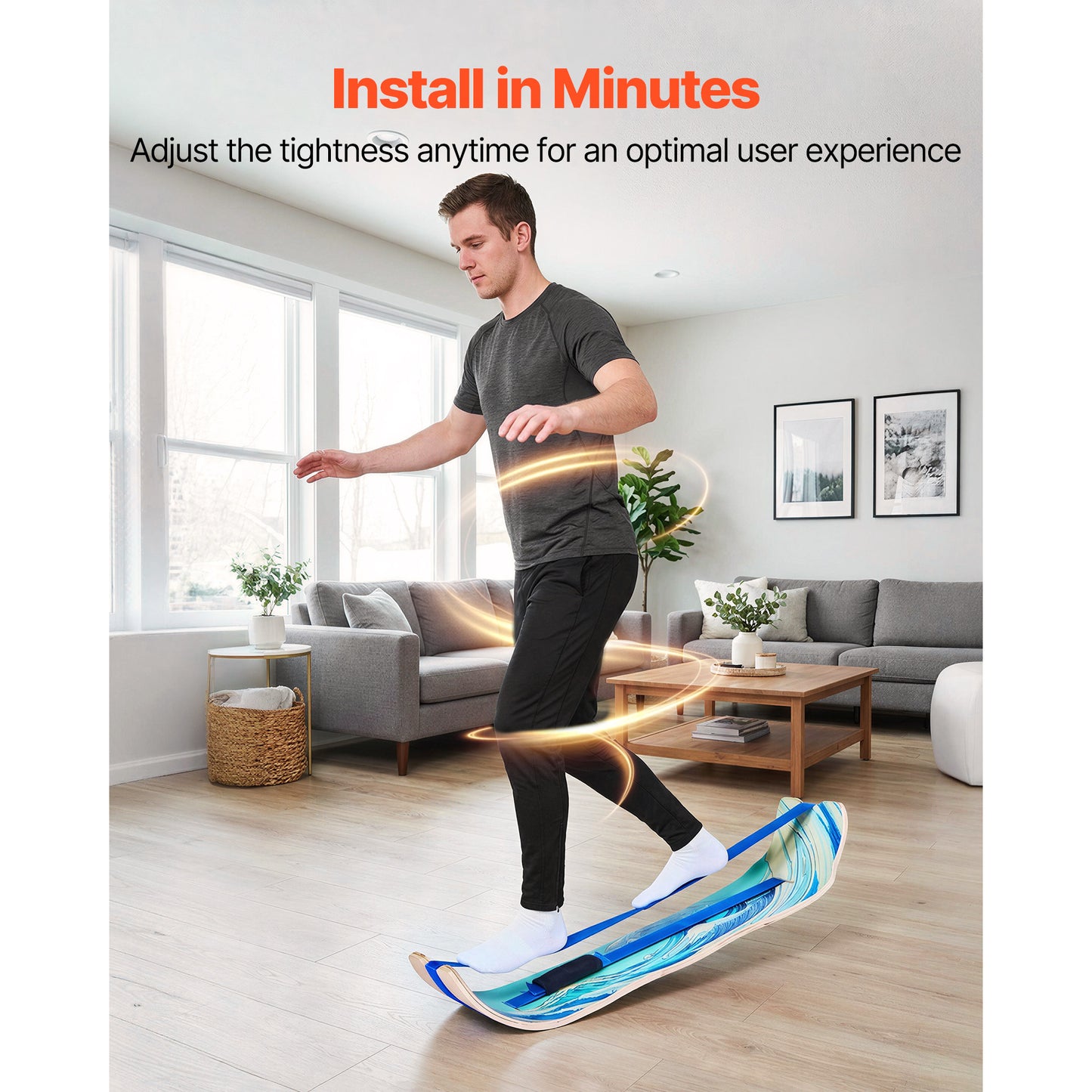 Balance Board for Core Workout & Standing Desk - Wooden Wobble Trainer, Blue