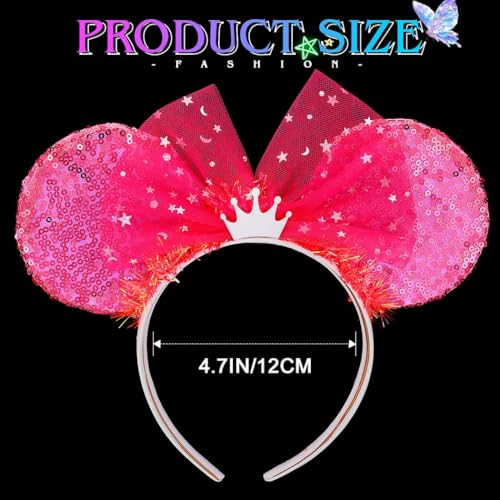 ACEDRE Light Up Mouse Ears Headband Sequin Bow Princess Crown Hair Accessories for Women