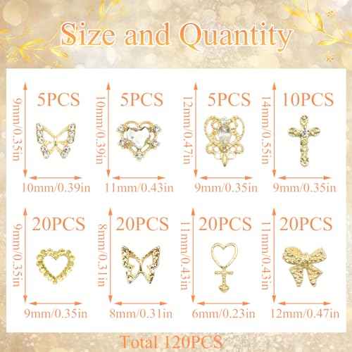 105PCS Y2K Nail Charms 3D Silver Gold Nail Charms Shiny Butterfly Charms for Women Nail Art