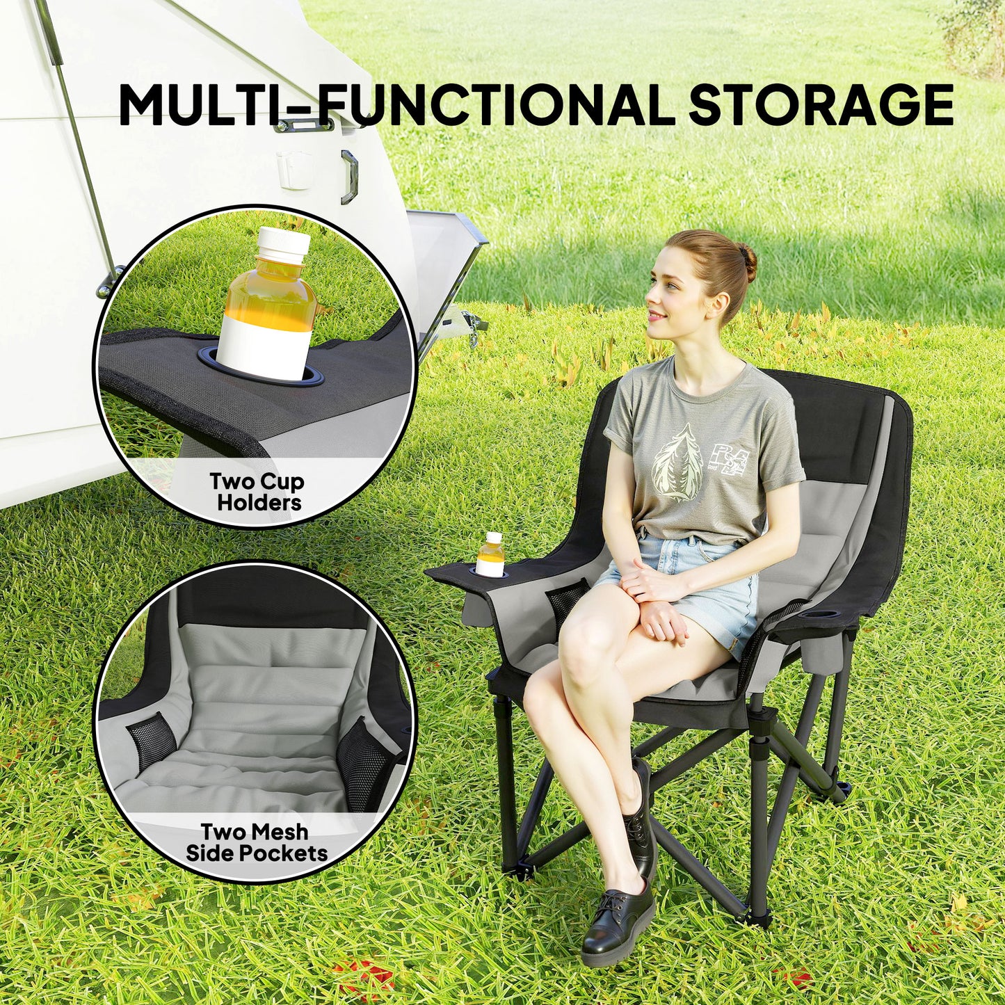 Portable Folding Camping Chair with Cup Holders & Side Pockets