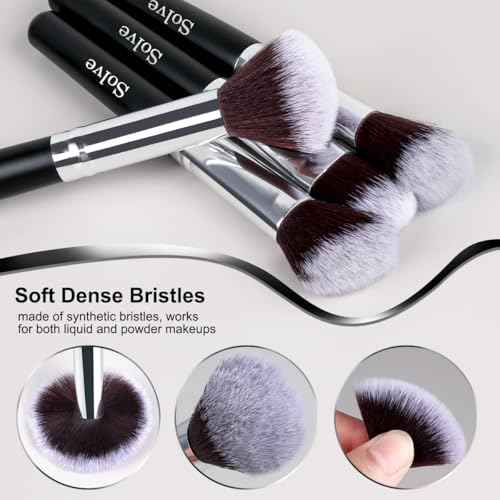Makeup Brush Set, SOLVE 32 Pieces Professional Makeup Brushes Wooden Handle Cosmetics Brushes Foundation Concealer Powder Face Eye Make up Brushes Kit, Black