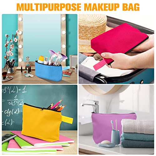 Frienda 40 Pack Canvas Makeup Bags Bulk Cosmetic Bags with Bottom Travel Canvas Zipper Pouch Multi Purpose Blank for Women Purse Toiletry Pencil DIY Craft, 10 Colors(7.4 x 5.1 x 1.7 Inch)