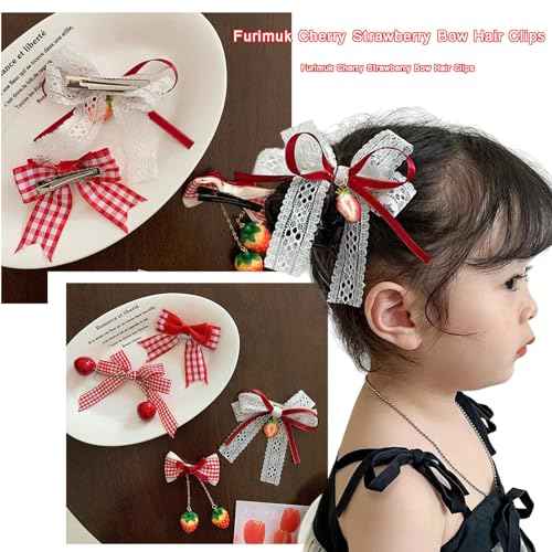 8 Pack Cherry Strawberry Hair Accessories Bow Hair Clips Red Alligator Hair Barrettes Plaid Bow Hairpins for Women Girls Christmas Hair Decoration