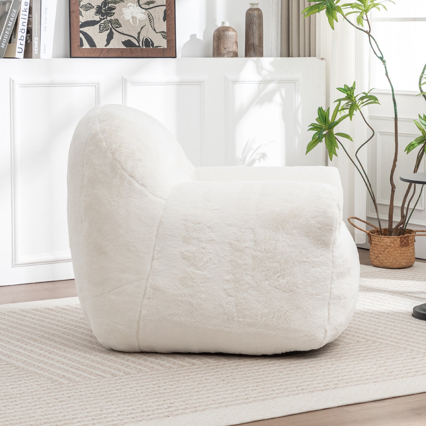 Bean Bag Chair, Comfy Sofa With Back Support, Faux Fur Chair For