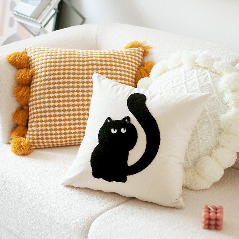 Modern Minimalist Cat Embroidered Cushion - Home Decor Throw Pillow