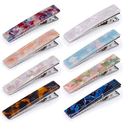 Acrylic Resin Hair Barrettes Alligator Hair Clips - 8pcs Duckbill Hair Clips Marble Pattern Hairpins Geometric Clips for Women Girls Hair Accessories Birthday Christmas Valentines Day Gifts