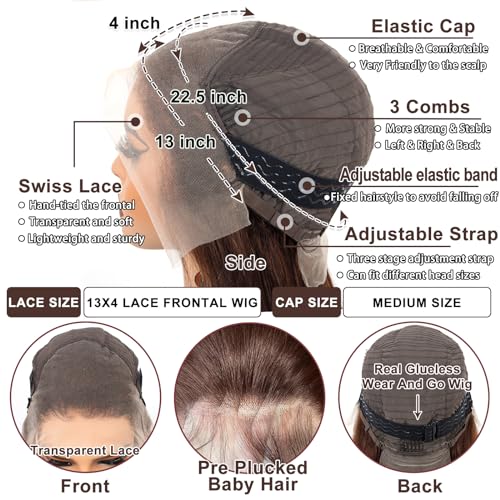 200 Density Brown Straight Lace Front Wigs Human Hair 20 Inch Chocolate Brown Human Hair Wig Straight 13x4 HD Transparent Lace Frontal Wigs Pre Plucked 4# Colored Wig