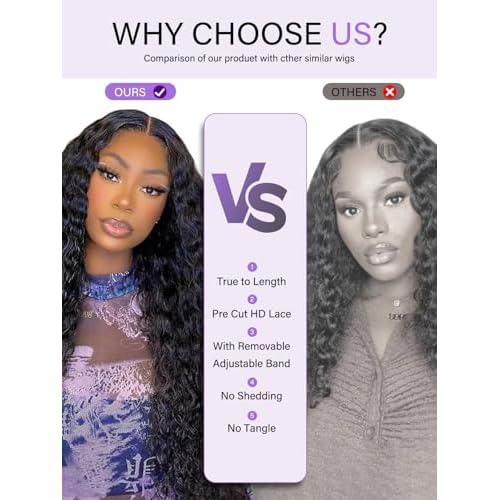20 Inch 13x6 Deep Wave Lace Front Wigs Human Hair Wig for Women 12A 200% Density HD Lace Front Wigs Human Hair Pre Plucked with Baby Hair Natural Black