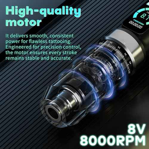 POSEIDON Tattoo Gun Kit, Wireless Tattoo Pen Kit Tattoo Kit with 2Pcs Battery and 20 Pcs Tattoo Cartridge Needles, 7 Stroke Settings, Normal/Dot Modes, LED Display, Complete Tattoo Machine Kit