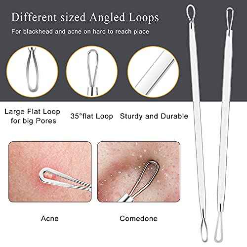 Pimple Popper Tool Kit - 6 Pcs Blackhead Remover Comedone Extractor Tool Kit with Metal Case for Quick and Easy Removal of Pimples, Blackheads, Zit Removing, Forehead, Facial and Nose(Silver)
