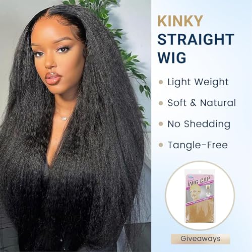 Selina Hair U Part Human Hair Wig Kinky Straight 22 Inch Brazilian Half Wig Upgraded U Shape Clip in Human Hair Wigs Yaki Straight Glueless Wigs Natural Color