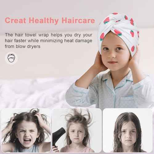 Unicorn Castle Microfiber Hair Towel for Kids 2Pack Hair Wrap Towels Absorbent Hair Drying Towel Wrap Hair Turbans for Curly Thick Hair, Pink White Strawberry