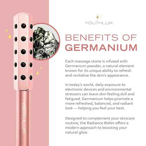 Radiance Roller - Germanium Stone Uplifting Face Beauty Massage Tool/Roller/Wand for Skin Tightening, De-Puffing, Sculpt/Lift, Anti-Aging | Uplift Face Roller, Facial Roller (Rose Gold)