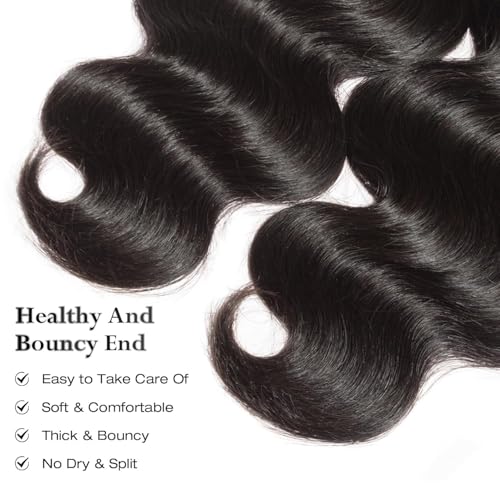 ASHINE Human Hair Bundle Body Wave Straight, Unprocessed Cambodian Raw Hair Bundles for Women Natural Black 24 Inch, Keep Soft and Silky After Multiple Washes