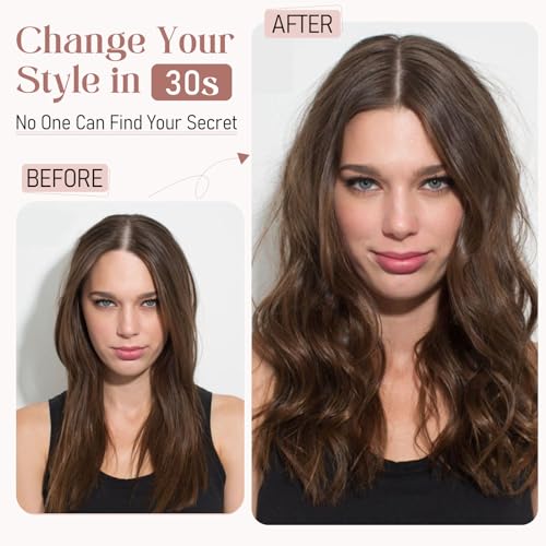 Hairro Human Hair Toppers Real Hair, Clips in 100% Human Hair Hairpieces for Women, 3.15"x3.94" Silk Base for Thinning Hair/Hair Loss/Covering Greyish Hair on Top, 12 Inch Bleach Blond with Black Root