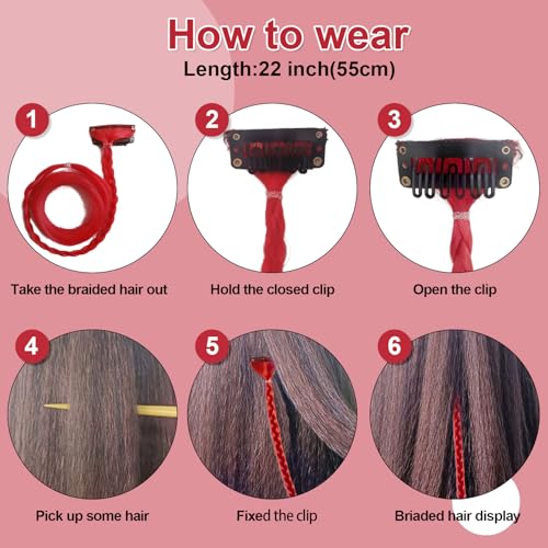 Boho Box Braiding Hair Extensions 22 Inch Clip in 5 PCS - Bohemian Braids With Curly Ends, Goddess Box Braids Synthetic Hairpieces, Red Natural Soft Hair