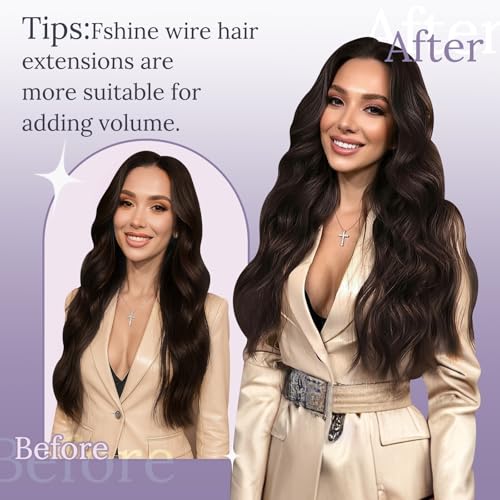 Fshine Invisible Wire Hair Extensions Real Human Hair 20 In Dark Brown Layered Hairpiece Wire Hidden Human Hair with Adjustable Fish Line 80 G Clip ins Straight Hair
