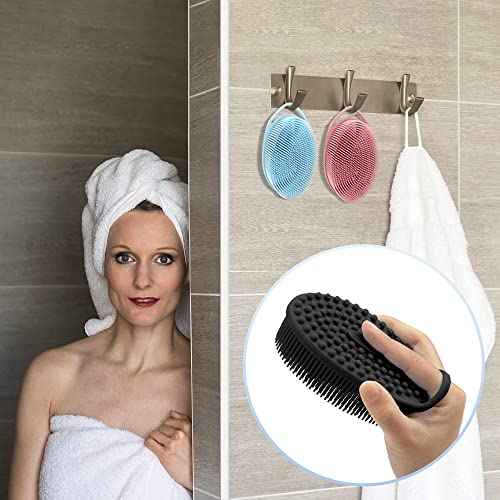 3 Pack Silicone Body Scrubber, Exfoliating Soft Loofah, Scrubber Fit for Sensitive and All Kinds of Skin, Clean Sanitary, Rapid Foaming Black+blue+pink