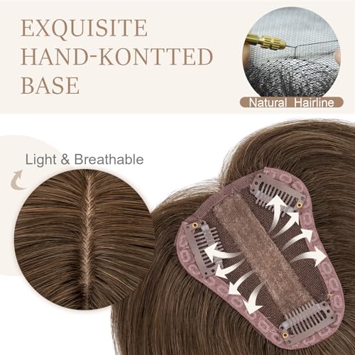 Rich Choices Hair Toppers for Women Real Human Hair 150% Density Clip in Silk Base No Bangs 100% Human Remy Toppper Realistic Scalp Pieces for Women with Thinning Crown 8 Inch #2R Chocolate Brown