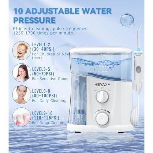 Water Dental Flosser for Teeth Cleaning with 1000ML Large Capacity and UV Storage, 10 Adjustable Pressure Electric Oral Irrigator with 7 Jet Tips for Home Use, Gums, Braces (Ivory White)