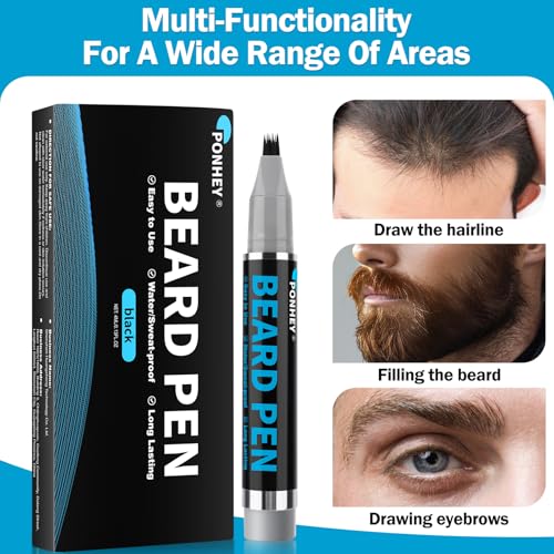 5PCS Beard Pen Filler for Men, Waterproof & Sweat Proof Long-Lasting Beard Pen Kit for Eyebrow Hairline Moustach #Black
