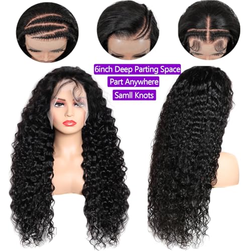 Lemoda 13x6 Water Wave Lace Front Wigs Human Hair 22 inch HD Lace Brazilian 15A Deep Wave Frontal Wigs 180% Density 13x6 Curly Human Hair Wig with Baby Hair Glueless Water Wave Wig For Black Women