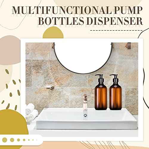 Tessco for you 12 Pack Amber Soap Dispenser Empty Plastic Pump Bottles Dispenser Refillable Shampoo for Hand Sanitizer Soap Cosmetic Lotion Body Wash Conditioner Bathroom Kitchen Travel (16.9 Oz)