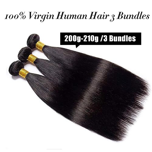 Straight Human Hair 3 Bundles 24 24 24 Inch Brazilian Virgin 100% Unprocessed Straight Hair Weave Bundles Human Hair Natural Black Color Hair Extensions for Women