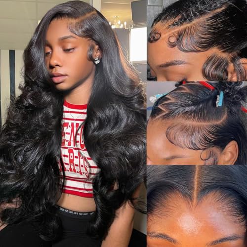 22inch 13x6 Lace Front Wigs Human Hair Pre Plucked 180% Density Body Wave HD Lace Front Wigs Frontal Wigs for Women Human Hair Wig with Baby Hair Natural Color