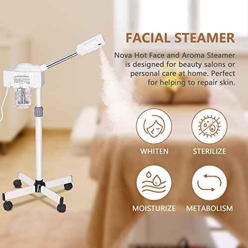 Nova Microdermabrasion Professional Facial Steamer On Wheels Ionic Ozone with Hot Mist Function Stand Facial Steamer for Personal Home Salon Spa Skin Cleaning