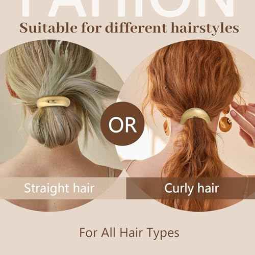 3PCS Gold Hair Ties, Metal Hair Ties for Thick Hair, Elegant Durable Geometric Design, Gold Hair Accessories Stretchy and Non-Damage Ponytail Cuff Holders, 3 Styles in Box Holiday Christmas Gifts