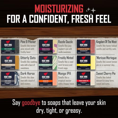 Right Wing Naturals Bar Soap Gift Set for Men | 12 Bar All Natural Variety Pack | Handcrafted Cold-Pressed Soap | Handmade Organic Soap for Men | Most Popular Flavors | Natural ScentedMen¡¯s Bar Soap