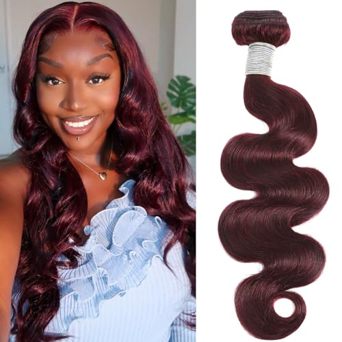 99j Dark Burgundy Body Wave Bundles Human Hair 26 Inch, 12A Soft And Shiny Red Wine Colored Bundles 100% Brazilian Virgin Remy Hair Sew In Weave Single Human Hair Bundle Chic #99j Color