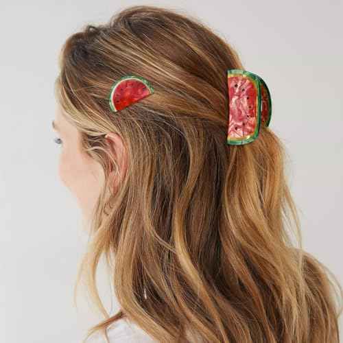 2 Pcs Watermelon Hair Claw Clips Acetate Hair Claw Fruit Small Hair Catch Jaw Clamp Strong Hold Hair Jaw Barrettes Clips Non-slip Retro Hair Accessories for Women Girls