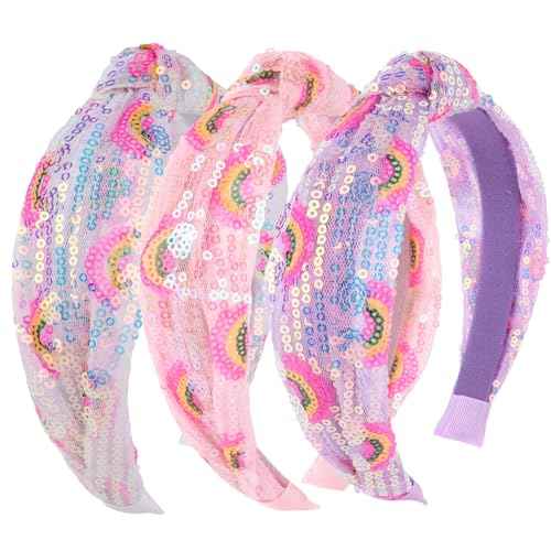 Sequins Headbands for Girls, Glitter Rainbow Girls Headbands Cute Knotted Head Band for Women Teens Sparkle Girl Hair Accessories