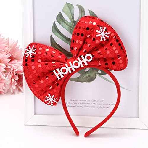 Christmas Headband Xmas Bow Hair Bands Red Red Glitter Snowflake Design Christmas Hair Accessories for Girls Women Birthday Party New Year Wedding Celebration Head Wear Gifts