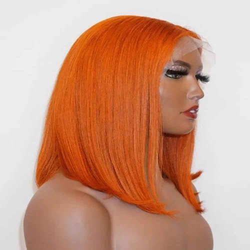 Glueless Bob Lace Front Wigs Human Hair, Orange Short Lace Front Wigs 13x4 Frontal Glueless Wigs Human Hair Pre Plucked Bleached Knots 12Inch Bob Wigs Pre Plucked Natural Hairline