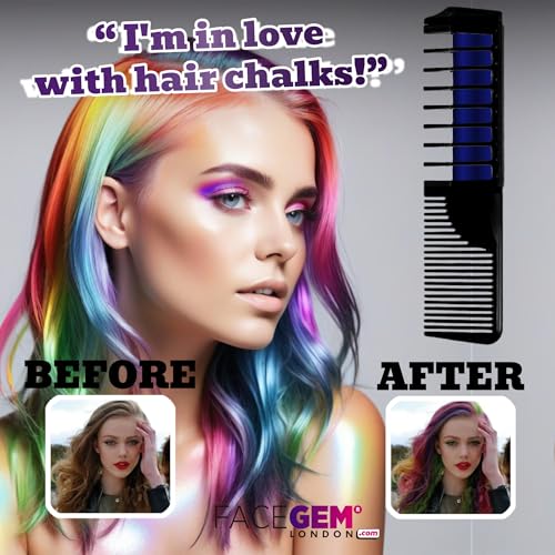 12 Hair chalks comb, 12 NEON & METALLIC hair chalk, Non-Toxic Easy Washable Hair Dye Colourful, METALLIC & NEON hair chalk -Perfect for Festivals, Halloween, Party, hair chalks for girls
