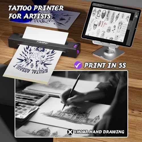 2025 Upgraded P19 Thermal Tattoo Printer with 20 Tattoo Transfer Papers, Realistic Printing; Wireless Bluetooth Compatible iOS/Android Phones