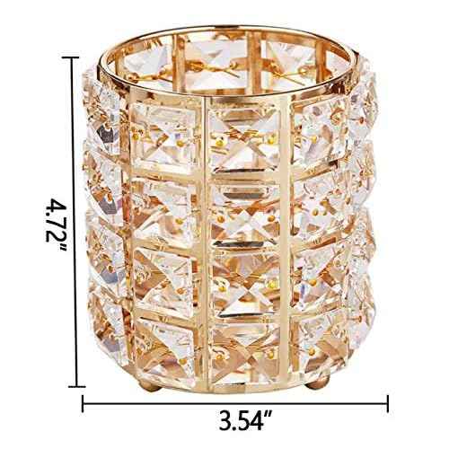 Crystal Makeup Brush Holder Organizer Eyebrow Comb Brushes Pen Pencil Cup Container Cosmetic Storage Organizer,Handcrafted Cosmetics Brushes Cup (Gold)