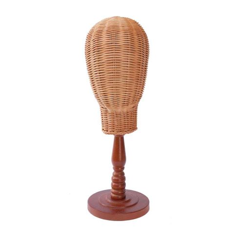 Rattan Mannequin Head with Wooden Base for Wig and Hat Display