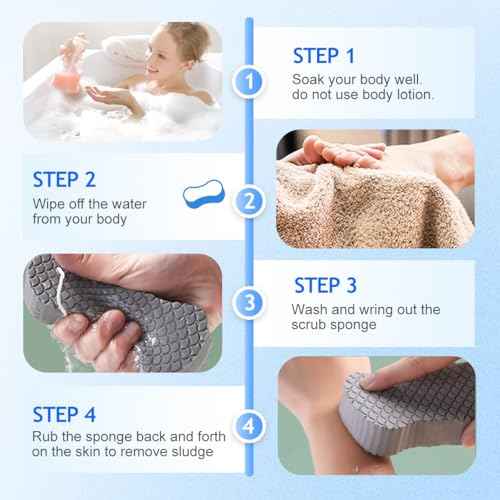 Magic Exfoliating Bath Sponge, Magic Exfoliating Body Scrubber Skin Friendly & Reusable for Adults Women and Men (Blue+Pink)