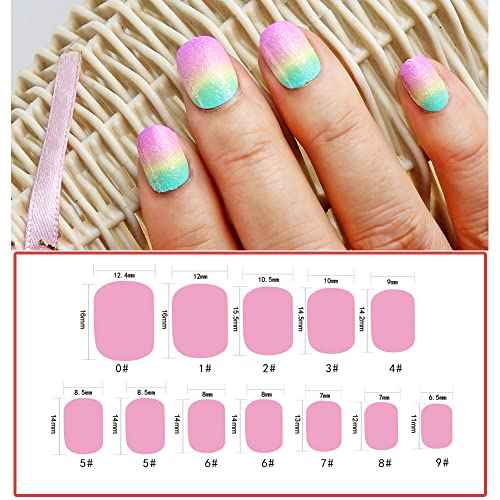24 Pcs Rainbow Kids Press on Nails Pre-glue Children False Nails Short Oval Full Cover Artificial Fake Nails Gradient Glitter Acrylic Nail Tips for Little Girls Gift (Rainbow Pink)