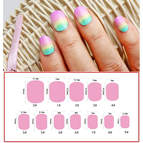 24 Pcs Rainbow Kids Press on Nails Pre-glue Children False Nails Short Oval Full Cover Artificial Fake Nails Gradient Glitter Acrylic Nail Tips for Little Girls Gift (Rainbow Pink)