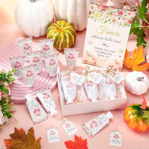 48 Sets Fall Hand Cream Bulk Gifts for Guest Baby Shower Party Favors Travel Size Pumpkin Hand Cream with Thank You Cards for Autumn Thanksgiving Party Supplies(Pink Pumpkin)
