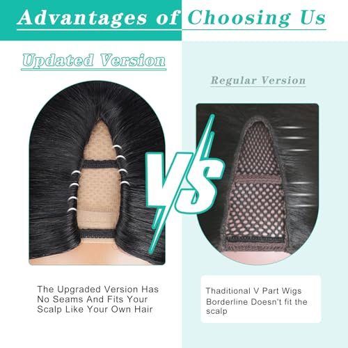 V Part Wig Human Hair Body Wave Glueless No Leave Out Upgrade 22 Inch U Part Wigs Human Hair Clip In Half Wigs 100% Real Human Hair Elastic Drawstring For Women 180% Density #1B/30