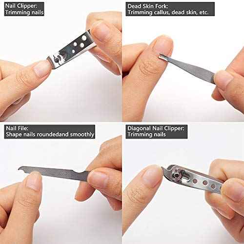 Manicure Pedicure Set Stainless Steel Nail Clippers Personal Nail Clipping Tools Portable Travel Grooming Kit with Snap-shut Case
